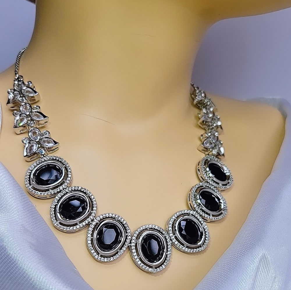 Black Necklace Set Handmade Crystal Doublet stone and Cubic Zirconia NET- Desi